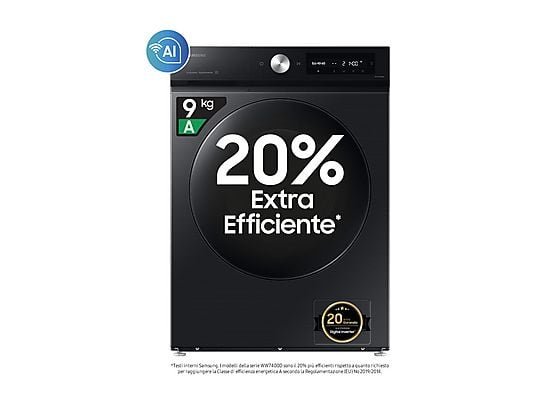 SAMSUNG WW90DB7U94GBU3 Lavatrice 9 Kg 1400 Giri Classe A AI Wash Wi-Fi Black