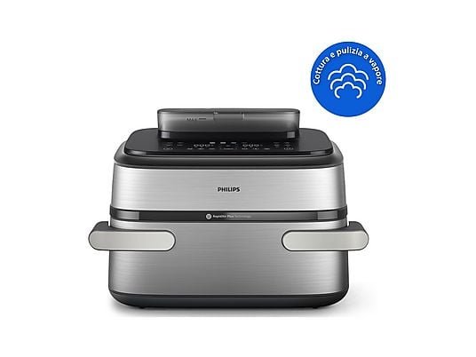 Philips Friggitrice ad Aria Serie 5000 Maxi NA565/02 - 9.5 L, Con Vapore, 2750W, PFAS Free, Inox/Nero
