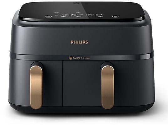 Philips Friggitrice ad Aria Serie 3000 NA352/00 - Doppio Cestello 9 L, 2750W, Nero/Oro