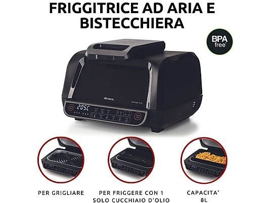 Ariete Friggitrice ad Aria Air Fryer Grill 2in1 4635/00 - Cestello XL 8 L, Grill Regolabile, 1700W, Nero