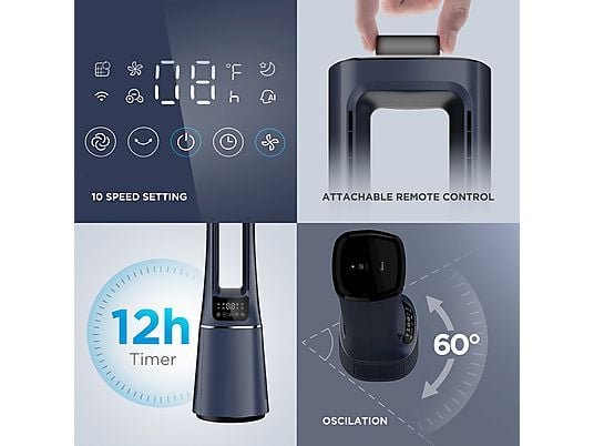 Midea AMS150-PBW Ventilatore a Torre Senza Pale con Purificatore Filtro HEPA H13 Ioni