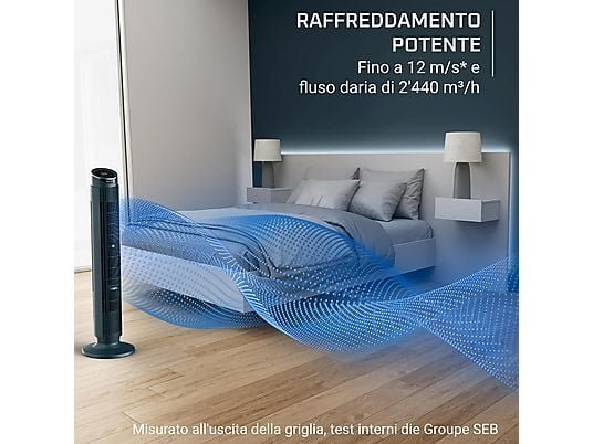 Rowenta Eole Silence Force VU7050 Ventilatore a Torre Silenzioso Telecomando 48W Grigio