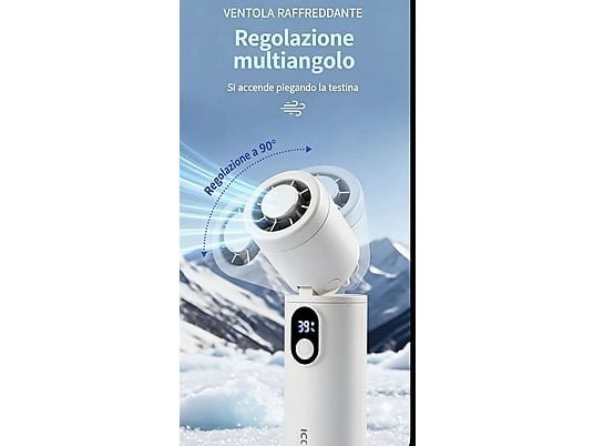 Sunora Mini Ventilatore Portatile Refrigerante Telescopico Estensibile con Schermo LED Bianco