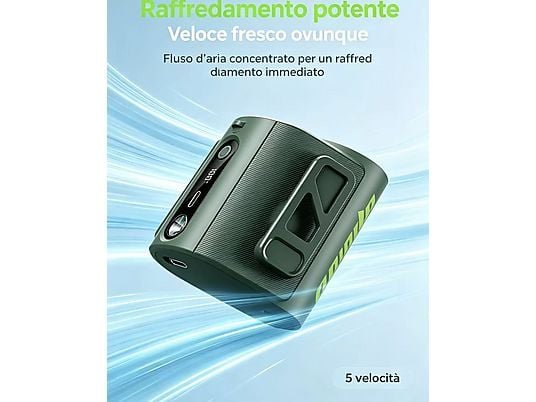 Sunora Mini Ventilatore Portatile da Cintura alla Vita con Luce LED e Batteria Verde