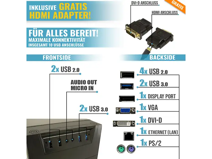 Greed Desktop Ultra 7 PC Fisso Ufficio Intel Core i7-6700 RAM 16GB 1TB SSD 1TB HDD Windows 11