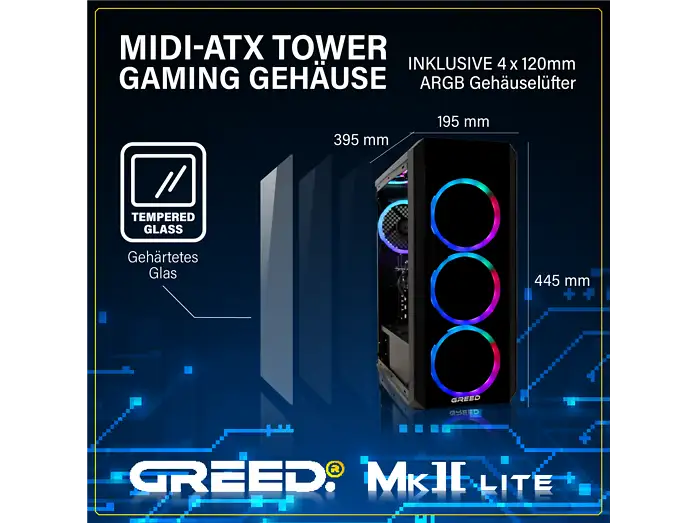 Greed Desktop Gaming MK2 Lite Intel PC Fisso i5-10400F RAM 16GB 512GB SSD RTX 3050 Windows 11 Pro
