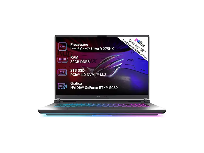 ASUS ROG Strix G18 G815 Notebook Gaming 18" QHD+ 16:10 Intel Core Ultra 9 275HX RAM 32GB 2TB SSD RTX 5080 Windows 11 Home