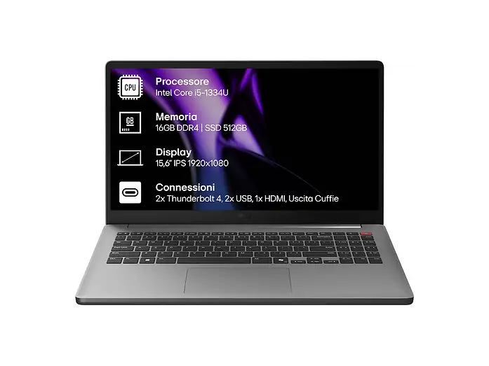 LG Gram 15U50T-G Notebook 15.6" IPS Intel Core i5-1334U RAM 16GB 512GB SSD Argento Windows 11 Home