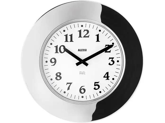 Alessi Momento Orologio da Parete di Design 40x40 cm in Metallo Cromato con Display LCD
